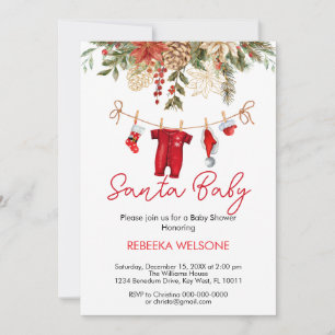 Red santa baby christmas baby shower invitation
