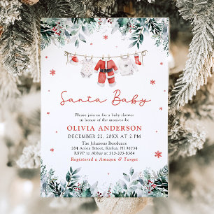 Red Santa Baby Christmas Clothesline Baby Shower Invitation