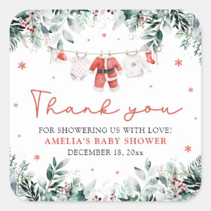 Red Santa Baby Christmas Clothesline Baby Shower Square Sticker