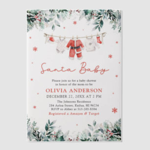 Red Santa Baby Christmas Clothesline Baby Shower Vellum Invitations