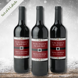 Red Santa Belt Christmas Wine Bottle Label Set