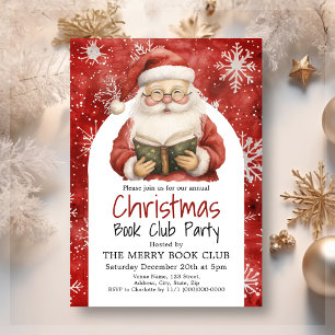 Red Santa Book Club Christmas Party Invitation