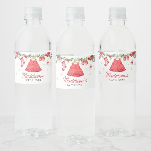 Red Santa Christmas Festive Baby Shower Water Bottle Label (Bottles)