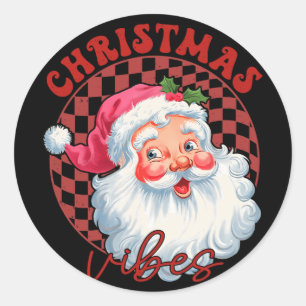 Red Santa Christmas Vibes Vintage Pink Santa Claus Classic Round Sticker
