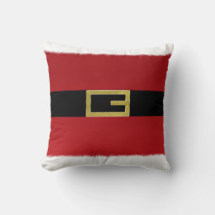 Red Santa Claus Belt & White Fur Christmas Cushion