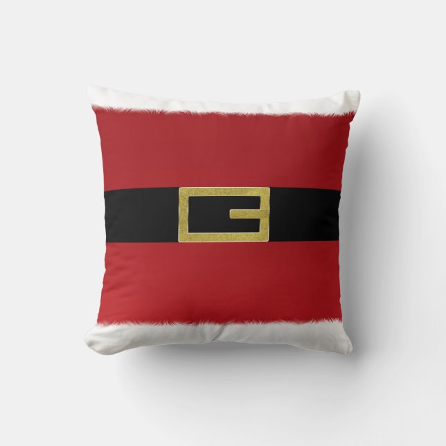 Red Santa Claus Belt & White Fur Christmas Cushion (Front)