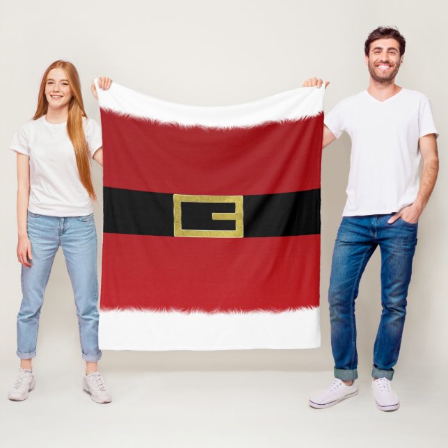 Red Santa Claus Belt & White Fur Christmas Holiday Fleece Blanket (In Situ)