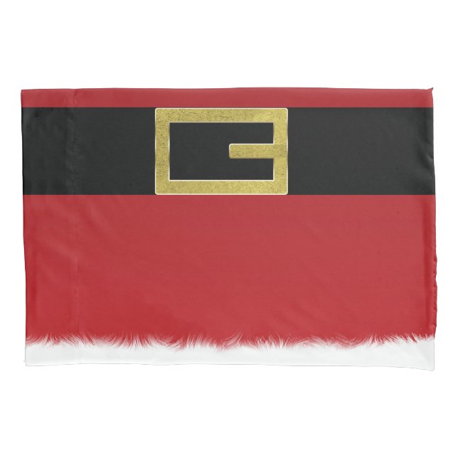 Red Santa Claus Belt & White Fur Christmas Holiday Pillowcase (Front)