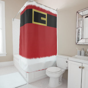 Red Santa Claus Belt & White Fur Christmas Holiday Shower Curtain