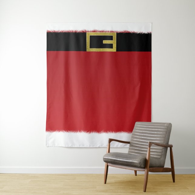 Red Santa Claus Belt & White Fur Christmas Holiday Tapestry (In Situ)