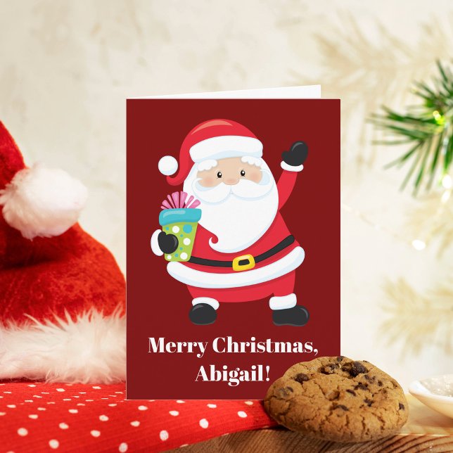 Red Santa Claus Customised Kids Christmas Card (Creator Uploaded)