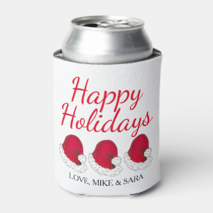 Red Santa Claus Hat Christmas Happy Holidays Can Cooler