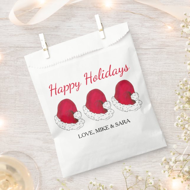 Red Santa Claus Hat Christmas Happy Holidays Favour Bag (Clipped)