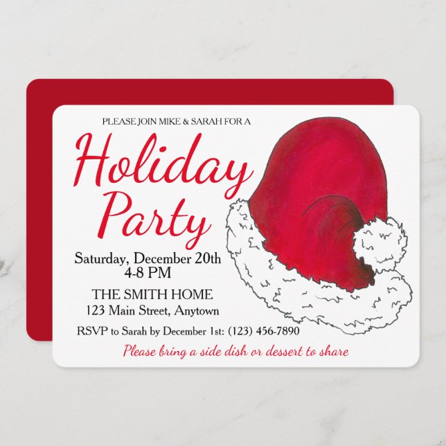 Red Santa Claus Hat Christmas Holiday Party Invitation (Front/Back)
