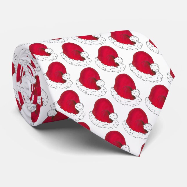 Red Santa Claus Hat Merry Christmas Xmas Holiday Tie (Rolled)