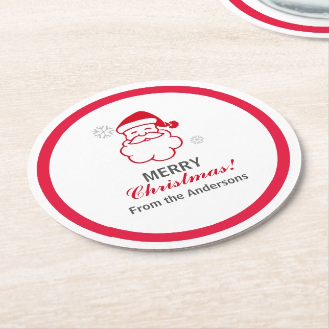 Red Santa Claus Round Paper Coaster (Angled)