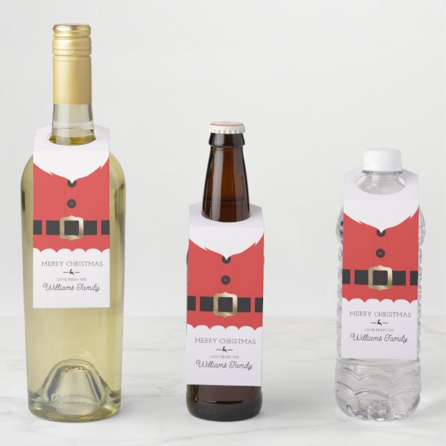 Red Santa Coat Christmas Bottle Tag (In Situ)