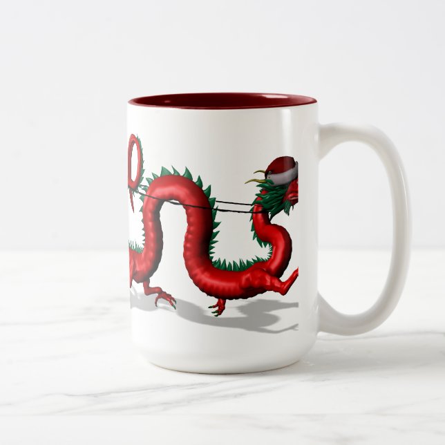 Red Santa Dragon Two-Tone Coffee Mug (Right)
