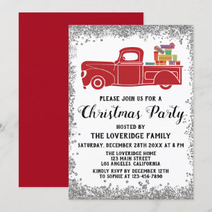 Red Santa Gifts Holiday Christmas Party Silver Invitation