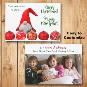 Red Santa Gnome Christmas Photo Template Flat Card