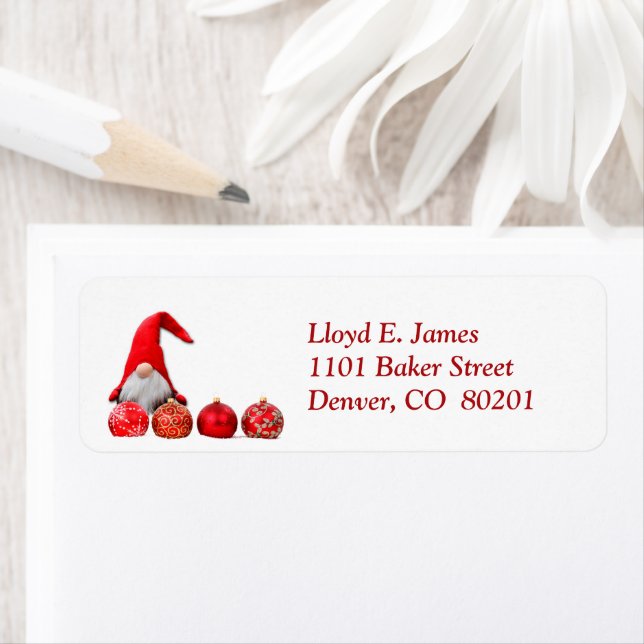 Red Santa Gnome Christmas Return Address Return Address Label (Insitu)
