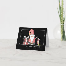 Red Santa Gnome with Stocking & Gift Christmas