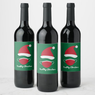Red Santa hat and face mask Wine Label