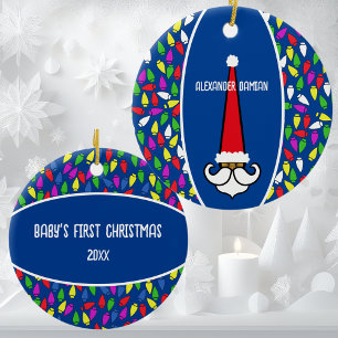 Red Santa Hat Baby's First Christmas Ceramic Ornament