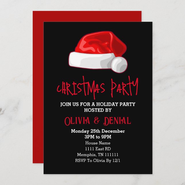 Red Santa Hat Christmas Holiday Black (Front/Back)