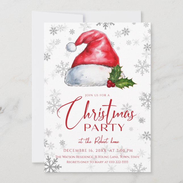 Red Santa hat Christmas Holiday Party Invitation (Front)