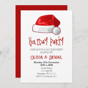 Red Santa Hat Christmas Holiday Party Invitation
