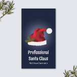 Red Santa Hat On Blue - Professional Santa Service Business Card<br><div class="desc">Promote your Santa Claus for hire service with the help of this stylish design featuring Destei's original illustration of a red and white colour Santa hat together with a Christmas holly / Common holly plant. The background colour is dark blue. Personalise the sample text areas with the details of your...</div>
