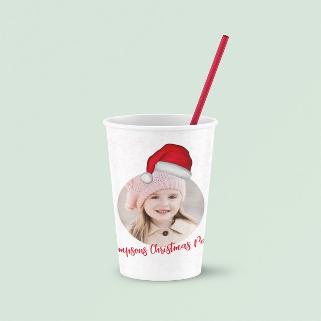 Red Santa Hat Personalised Christmas  Paper Cups (Cute Christmas Santa Claus photo template paper cup)