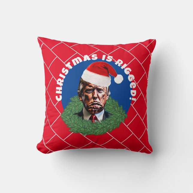  Red Santa Hat Trump Rigged Christmas Cushion (Front)