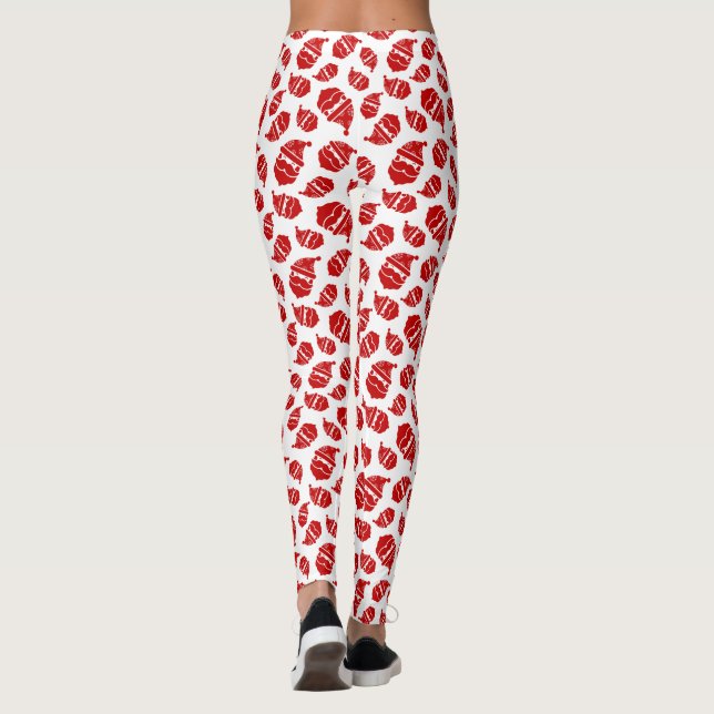 Red Santa Head on White Background Pattern Leggings (Back)
