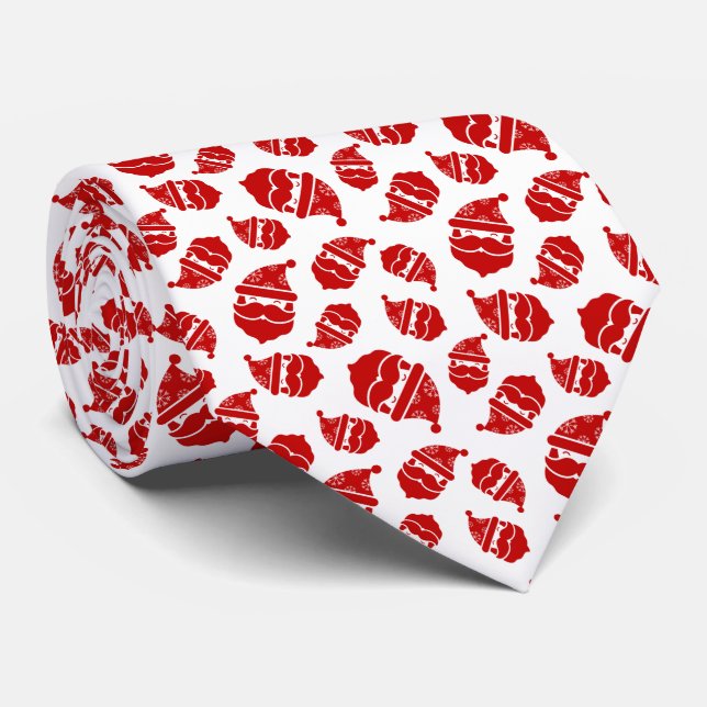 Red Santa Head on White Background Pattern Tie (Rolled)