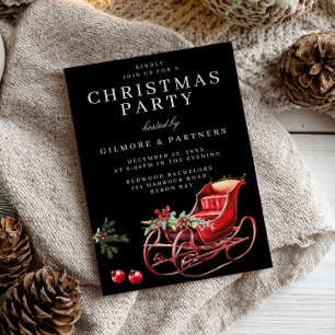 Red Santa Sleigh Office Christmas Party Invitation