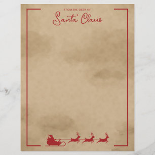 Red Santa Sleigh On Faux Old Worn Paper Look Custom Letterhead