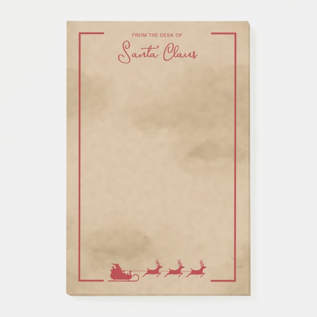 Red Santa Sleigh On Faux Old Worn Paper Look Post-it Notes (Front)