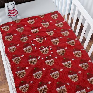 Red Santa Sloth Christmas Fleece Throw Blanket