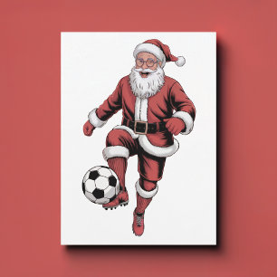 Red Santa Soccer Player Fun Christmas Holiday Card