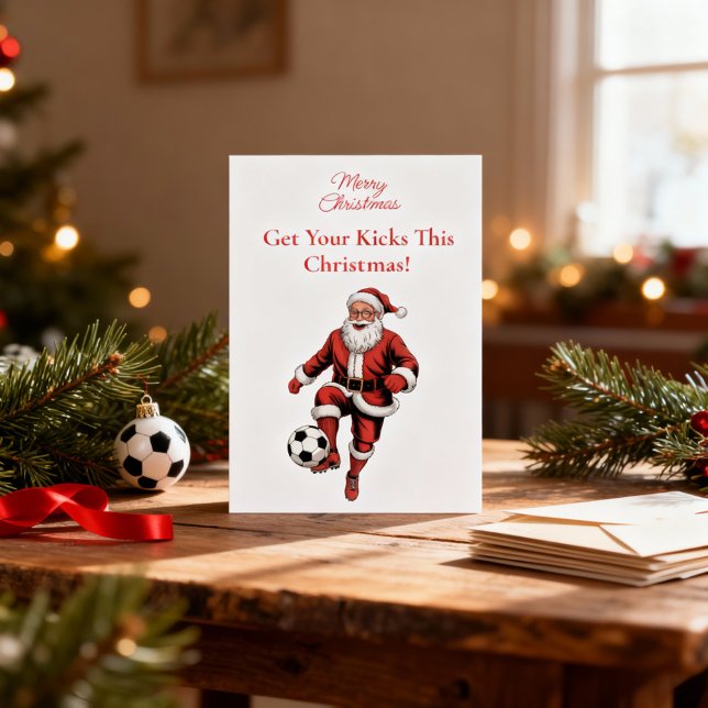 Red Santa Soccer Player Fun Christmas Holiday Card (Creator Uploaded)
