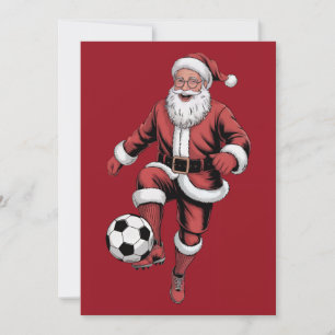 Red Santa Soccer Player Fun Christmas Holiday Card