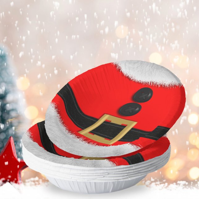 Red Santa Suit Christmas Holiday Party Paper Bowls Plate (Ho-ho-hope you have fun at your next Santa Party. Just fill these paper bowls with festive snacks)