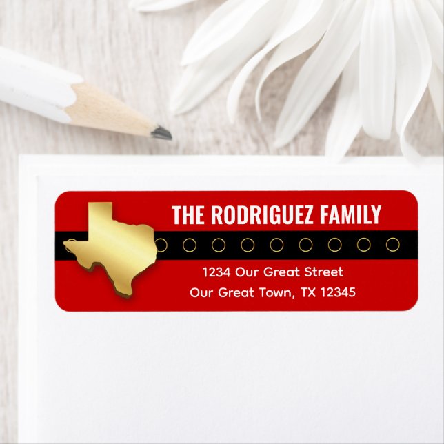 Red Santa Texas Belt Return Address Label (Insitu)