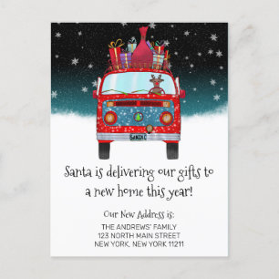 Red Santa Van Reindeer Dog Snow Christmas Moving Announcement Postcard