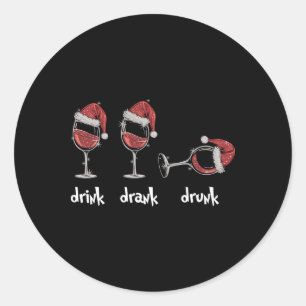Red Santa Wine Lover Gl Drink Drank Drunk Christma Classic Round Sticker