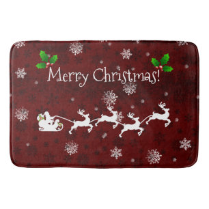 Red Santa's Sleigh and Reindeer Bath Mat