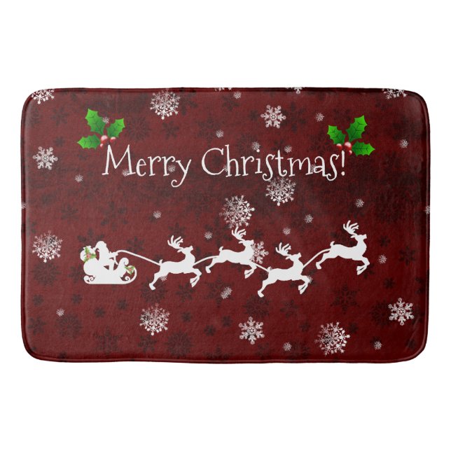 Red Santa's Sleigh and Reindeer Bath Mat (Front)