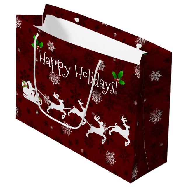 Red Santa's Sleigh and Reindeer Gift Bag (Front Angled)